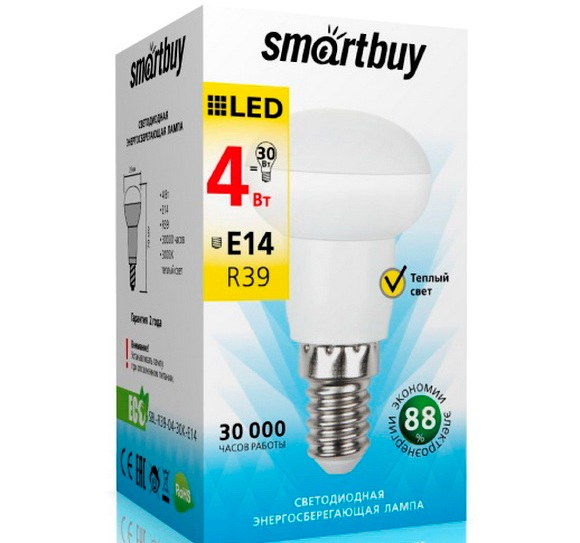 Smartbuy лампа LED R39  4 Вт E14 3000K SBL-R39-04-30K-E14 (10/100) оптом