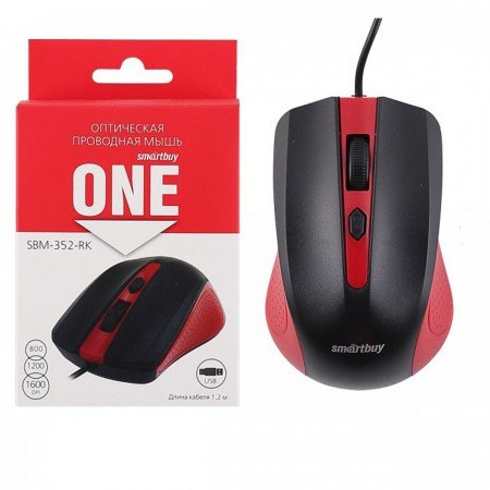 Smartbuy мышь проводная ONE 352  красно-черная (SBM-352-RK) / 100 оптом