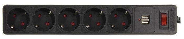 Smartbuy сетевой фильтр с USB 5 розеток 1,8м чёрный (10А, 2,2 кВт) SBSP-18U-K (1/45) оптом